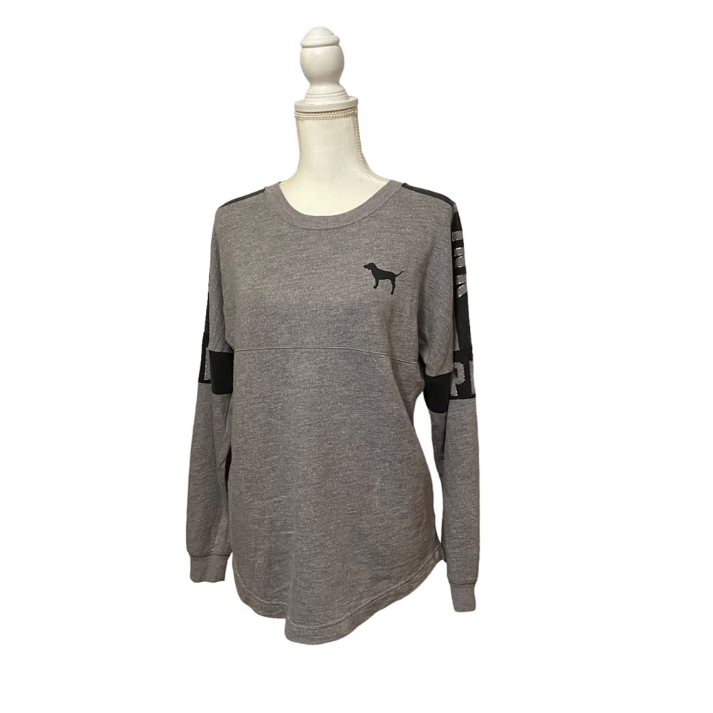 Pink Victoria’s Secret Puppy Varsity Sweatshirt Gray